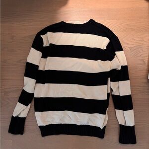 Brandy Melville Black and Cream Striped Crewneck Sweater